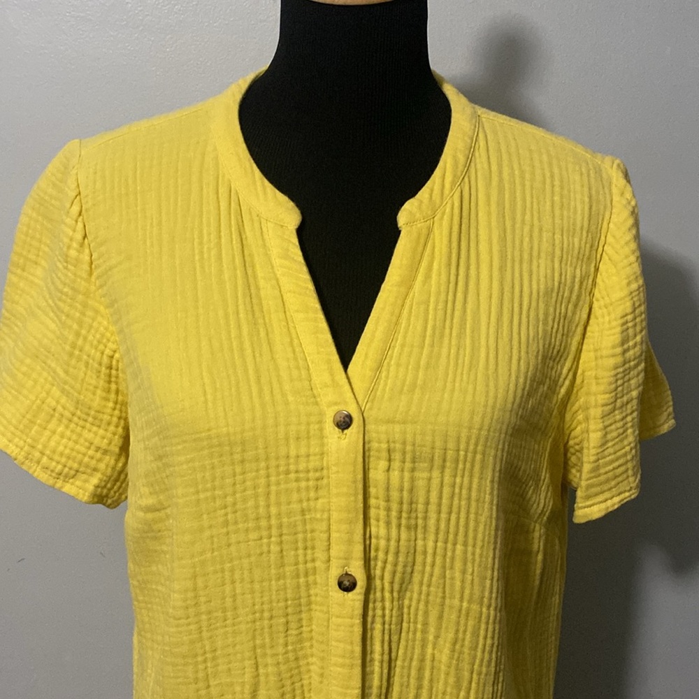 J Jill Yellow Tiered Dress Split Neck Short Sleeve Summer Sz M - Picture 2 of 10